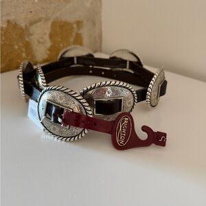 Brighton Silver and dark brown Western Belt, Fandango Concho Belt